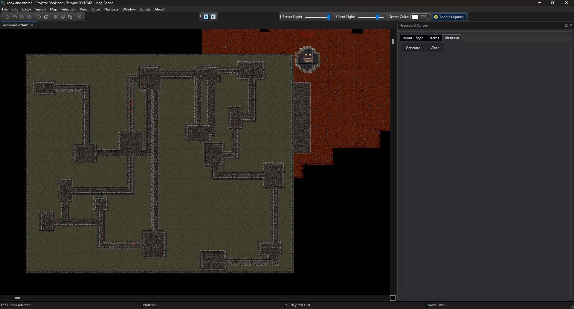 Resultado do Dungeon Generator no RME personalizado